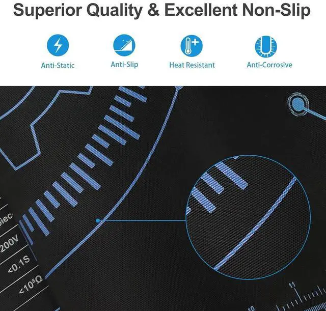 Alt view image 4 of 7 - Large 48x24 Inch Anti Static Mat, Solde Rubber Mat for PC Building, ESD Sensitive Device Repair, Assembly Work, with ESD Grounding Plug,Cord,Wrist Strap Bracelets Wristband,Heat Resistant