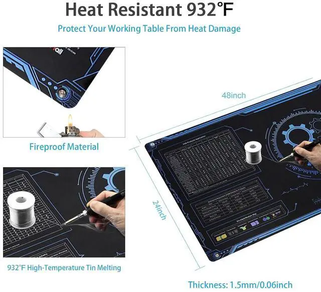 Alt view image 6 of 7 - Large 48x24 Inch Anti Static Mat, Solde Rubber Mat for PC Building, ESD Sensitive Device Repair, Assembly Work, with ESD Grounding Plug,Cord,Wrist Strap Bracelets Wristband,Heat Resistant