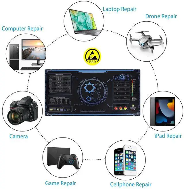 Alt view image 7 of 7 - Large 48x24 Inch Anti Static Mat, Solde Rubber Mat for PC Building, ESD Sensitive Device Repair, Assembly Work, with ESD Grounding Plug,Cord,Wrist Strap Bracelets Wristband,Heat Resistant