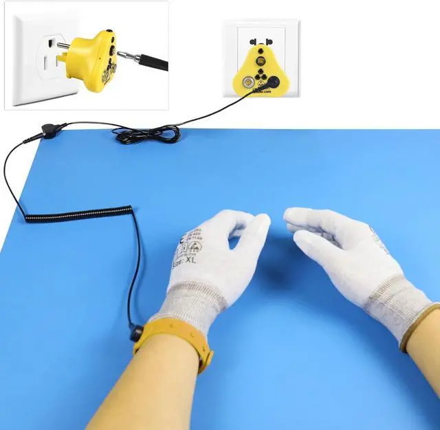 Alt view image 5 of 7 - 30x12 Inch ESD Rubber Mat, Anti Static Table Floor Pad for PC Building Electronic Device Repair Solder Assembly Work, W/H Grounding Kit- Antistatic Plug Wrist Strap Wristband Cord GlovesBlue