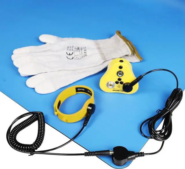 Alt view image 7 of 7 - 30x12 Inch ESD Rubber Mat, Anti Static Table Floor Pad for PC Building Electronic Device Repair Solder Assembly Work, W/H Grounding Kit- Antistatic Plug Wrist Strap Wristband Cord GlovesBlue