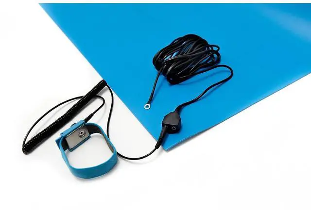 Alt view image 3 of 3 - ESD Anti-Static Table Mat Kit, 3 Ft x 5 Ft, Blue, Includes Wrist Strap and Grounding Cord, Made in USA