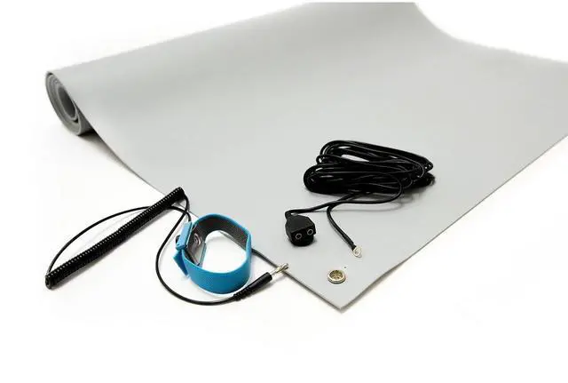 Alt view image 3 of 3 - ESD Anti-Static Table Mat Kit, 3 Ft x 5 Ft, Gray, Includes Wrist Strap and Grounding Cord, MADE IN USA