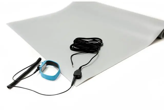 Alt view image 2 of 3 - ESD Anti-Static Table Mat Kit, 3 Ft x 5 Ft, Gray, Includes Wrist Strap and Grounding Cord, MADE IN USA