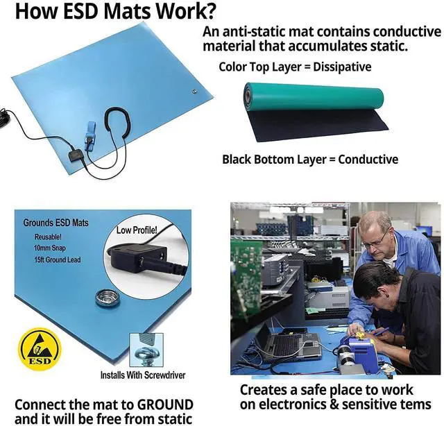 Alt view image 4 of 7 - RubberStat Dual Layer ESD Compliant Workstation Rubber Table Mat Kit, Solde, Cell Phone Repair, with Wrist Strap Set and Ground Cord - 24"x48" Blue