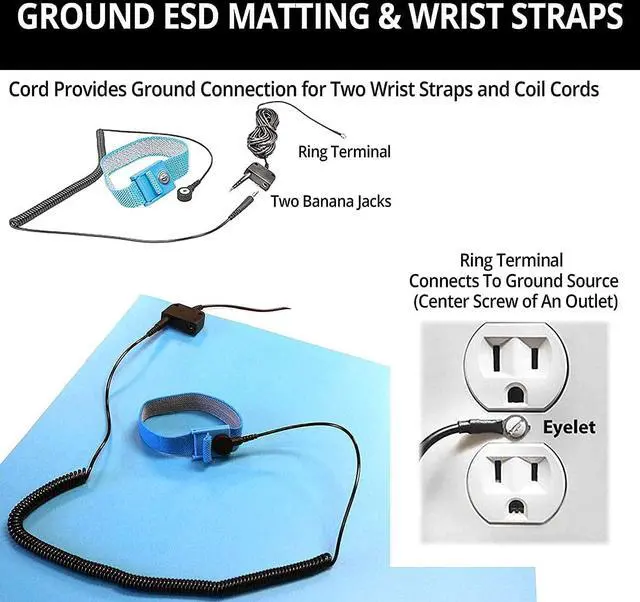 Alt view image 5 of 7 - RubberStat Dual Layer ESD Compliant Workstation Rubber Table Mat Kit, Solde, Cell Phone Repair, with Wrist Strap Set and Ground Cord - 24"x48" Blue