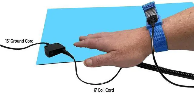 Alt view image 3 of 7 - RubberStat Dual Layer ESD Compliant Workstation Rubber Table Mat Kit, Solde, Cell Phone Repair, with Wrist Strap Set and Ground Cord - 24"x48" Blue