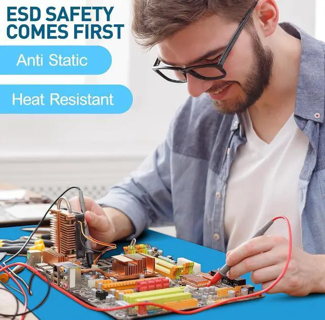 Alt view image 5 of 7 - Anti-Static Mat Kits Includes Heat Resistant ESD Mats Anti Static Wrist Straps Grounding Cords Rubber Solde Table ESD Pad for Computer PC Building Electronics Repair (1 Pack,24 x 35 in)
