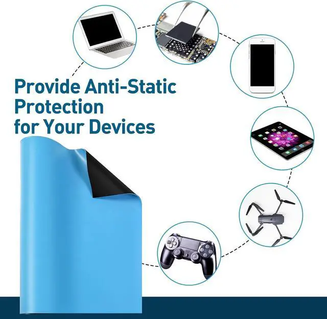 Alt view image 7 of 7 - Anti-Static Mat Kits Includes Heat Resistant ESD Mats Anti Static Wrist Straps Grounding Cords Rubber Solde Table ESD Pad for Computer PC Building Electronics Repair (1 Pack,24 x 35 in)
