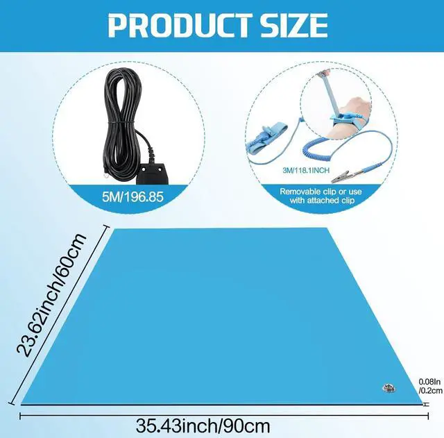 Alt view image 2 of 7 - Anti-Static Mat Kits Includes Heat Resistant ESD Mats Anti Static Wrist Straps Grounding Cords Rubber Solde Table ESD Pad for Computer PC Building Electronics Repair (1 Pack,24 x 35 in)