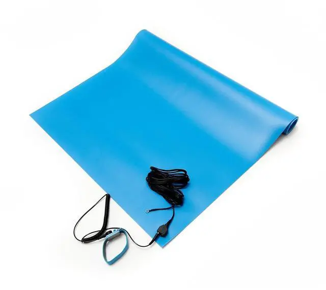 Main image of ESD Anti-Static Table Mat Kit, 18 In. x 30 In., Blue, Includes an ESD Wrist Strap and ESD Grounding Cord, MADE IN USA