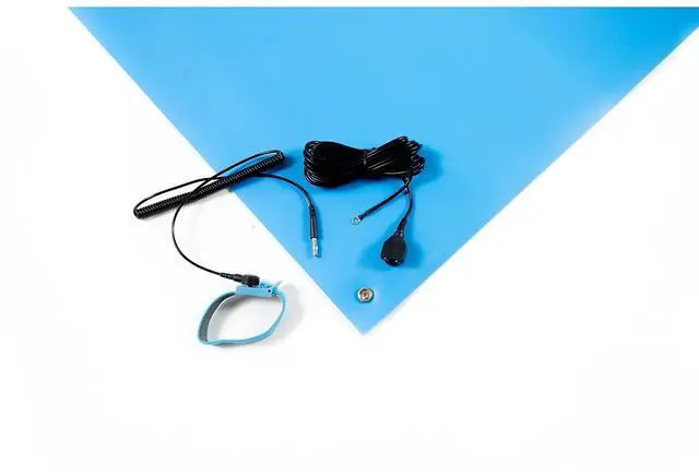 Alt view image 2 of 3 - ESD Anti-Static Table Mat Kit, 18 In. x 30 In., Blue, Includes an ESD Wrist Strap and ESD Grounding Cord, MADE IN USA