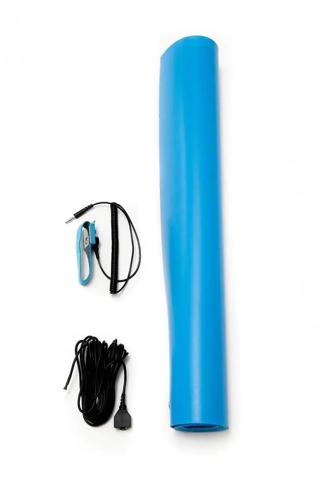 Alt view image 3 of 3 - ESD Anti-Static Table Mat Kit, 18 In. x 30 In., Blue, Includes an ESD Wrist Strap and ESD Grounding Cord, MADE IN USA
