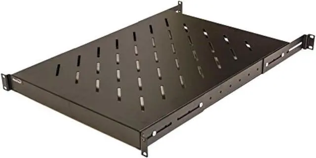 Main image of 1U 19-Inch Fixed 4-Post Rack Mount Server Shelf with Adjustable Depth from 18-34 Inch Black