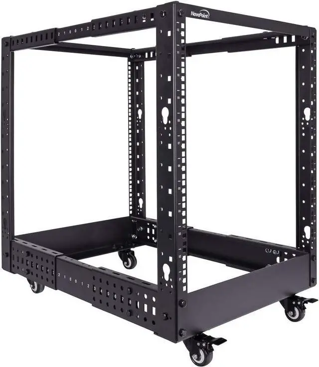 Main image of 12U 4 Post Server Rack  Open Frame Rack for 19 Inch Equipment, Adjustable Depth 4-Post Network Rack with Casters Wheels, 12U Server Rack 1322lbs Capacity, Black