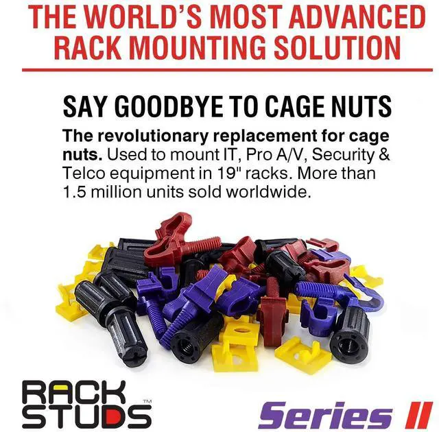 Alt view image 2 of 6 - 40C Series II - Server Rack Screws for 19" Rails, Perfect Cage Nut Replacement - 80 Studs; 40 of Each Size/Color