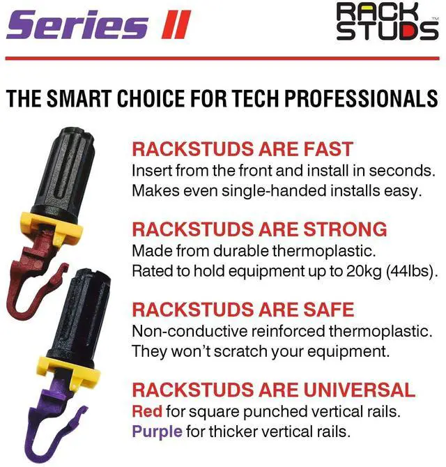 Alt view image 4 of 6 - 40C Series II - Server Rack Screws for 19" Rails, Perfect Cage Nut Replacement - 80 Studs; 40 of Each Size/Color