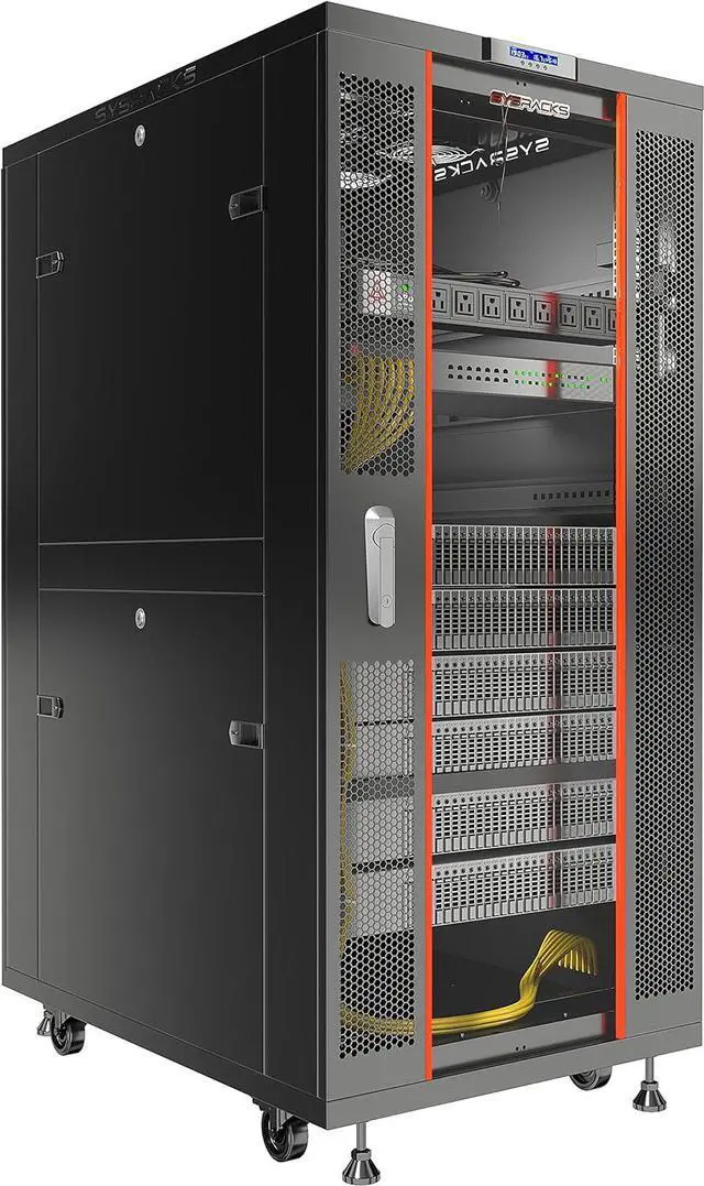 Alt view image 3 of 7 - Server Rack Network Cabinet Locking Deep Server Cabinet 39-Inch Depth Floor Network Rack on Wheels Portable Computer Cabinet (32U (24" w x39 d x67))