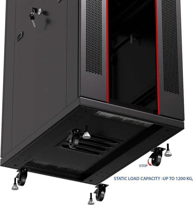 Alt view image 5 of 7 - Server Rack Network Cabinet Locking Deep Server Cabinet 39-Inch Depth Floor Network Rack on Wheels Portable Computer Cabinet (32U (24" w x39 d x67))