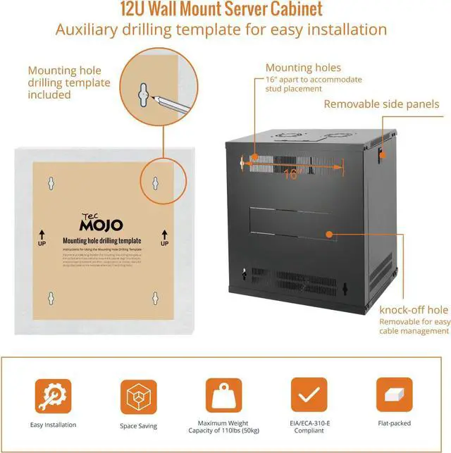 Alt view image 5 of 6 - 12U Wall Mount Server Cabinet IT Network Rack Enclosure Lockable Door and Side Panels Black,Cooling Fan,Glass Door,17.7inch Depth,for 19 IT Equipment,A/V Devices