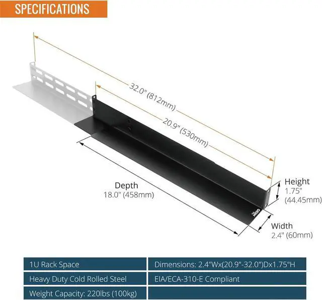 Alt view image 2 of 6 - Universal 1U Rack Mount Rail,4-Post Fully Server Rack Shelf Rail with 20.9"-32" Adjustable Depth, Fit for Non-Rack Mountable Server/Networking/AV/IT Equipment