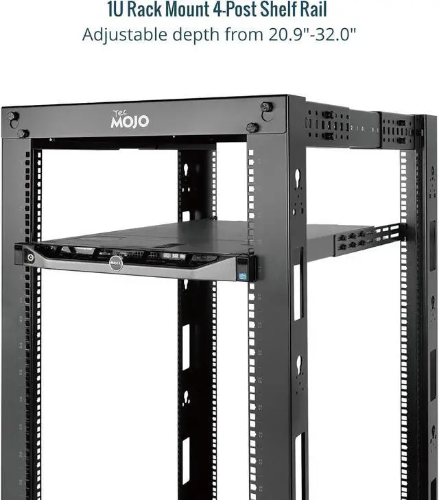 Alt view image 4 of 6 - Universal 1U Rack Mount Rail,4-Post Fully Server Rack Shelf Rail with 20.9"-32" Adjustable Depth, Fit for Non-Rack Mountable Server/Networking/AV/IT Equipment