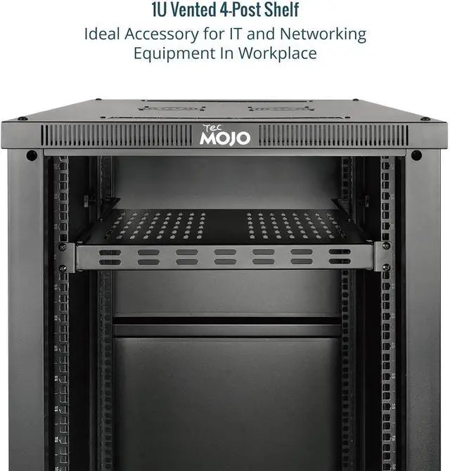 Alt view image 5 of 7 - 1U 4-Post Vented Server Rack Mount Shelf,21.7in Deep with Adjustable Depth 13.5-31.8 Inch,Supports to 242 lbs,Universal Tray for 19 Inch AV/Network Equipment Rack,Black