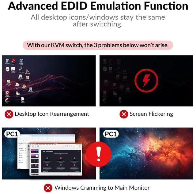 Alt view image 6 of 7 - AV Access KVM Switch Dock 2 Monitors 2 Laptops, 4K KVM Switch Dual Monitor, 2 USB-C MST Ports, 60W PD for Each PC, 1G Ethernet, EDID Emulation, 2K@144Hz, 1080P@240Hz, Ideal for Home Office & Gaming