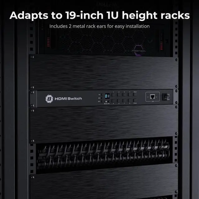 Alt view image 6 of 7 - 8×1 HDMI Switch 8 in 1 Out 4K @ 60Hz HDCP with 19-inch Rack-Ears | RS-232 / LAN Control | IR Remote Control and Auto Switch | Auto Scan Time Interval - Black