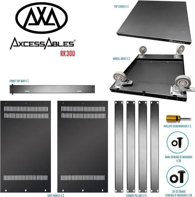 Alt view image 7 of 7 - AxcessAbles RK 30U Rack-Mount Cabinet Case w/Caster Wheels Compatible with 10-32 (USA 5mm & European 6mm) Rack Standards for AV, DJ, Home Theater, Network, Server, Computer, Electronics