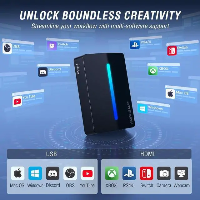 Alt view image 5 of 7 - Fifine  Video Capture Card, HD 1080 60fps for Audio Video, Gaming, Live Streaming, 4K HDMI to USB Card Compatible with PS4/Windows/Mac OS/Switch/Xbox-V3