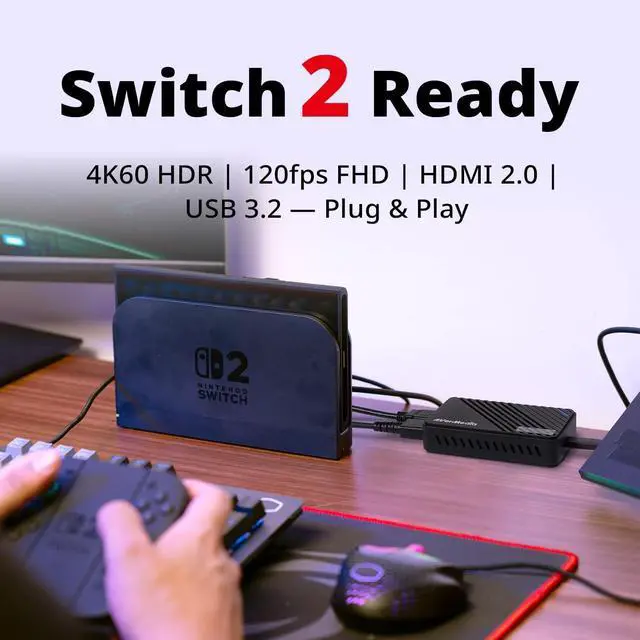 Alt view image 3 of 7 - 4K HDMI Capture Card, USB Game Capture Card for Streaming and Recording with True Low Latency on PS5/Pro, Xbox, Switch 2, PC on Twitch, OBS, for Win11, Mac-GC553Pro Live Gamer Ultra S White