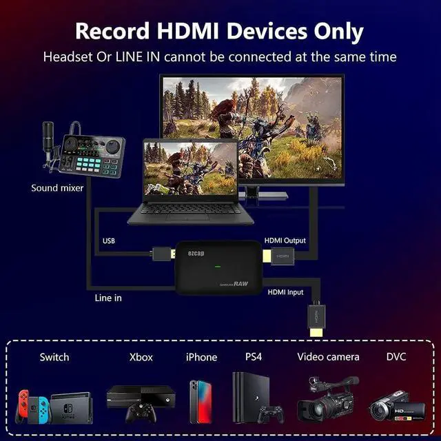 Alt view image 2 of 7 - 4K Game Capture Card Live Streaming and Record in 4K30P or 1080P 120HZ,HDMI Zero-Lag Pass-Through USB3.0 Video Ultra-Low Latency for PS3, PS4, Xbox Series X/S, Xbox One, Nintendo Switch