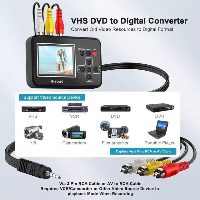 Alt view image 2 of 6 - VHS to Digital Converter, Mini Video Capture Device, Record Video from DVD, VCR's, VHS Tapes, Hi8, RCA, TV Box, Camcorder and Gaming Systems