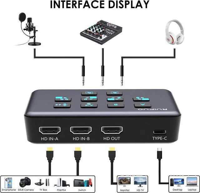 Alt view image 4 of 7 - HDMI Live Stream Switcher, 4K 60HZ Video Capture Card USB c HDMI to USB 3.0 Video Capture for Streaming,Podcasting,Compatible with PS5,PS4/Pro,Xbox Series X/S,Xbox One X/S,OBS