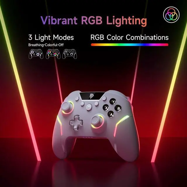 Alt view image 4 of 7 - X20 Wireless Gaming Controller with RGB Backlit, 2-Stage Hall Effect Stick, 1000Hz Polling Rate, 6-Axis Gyro on Multi-Platform, Mech Buttons- Compatible with PC/Switch/Steam/Android