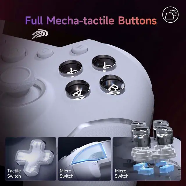 Alt view image 6 of 7 - X20 Wireless Gaming Controller with RGB Backlit, 2-Stage Hall Effect Stick, 1000Hz Polling Rate, 6-Axis Gyro on Multi-Platform, Mech Buttons- Compatible with PC/Switch/Steam/Android