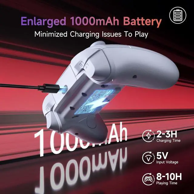 Alt view image 7 of 7 - X20 Wireless Gaming Controller with RGB Backlit, 2-Stage Hall Effect Stick, 1000Hz Polling Rate, 6-Axis Gyro on Multi-Platform, Mech Buttons- Compatible with PC/Switch/Steam/Android