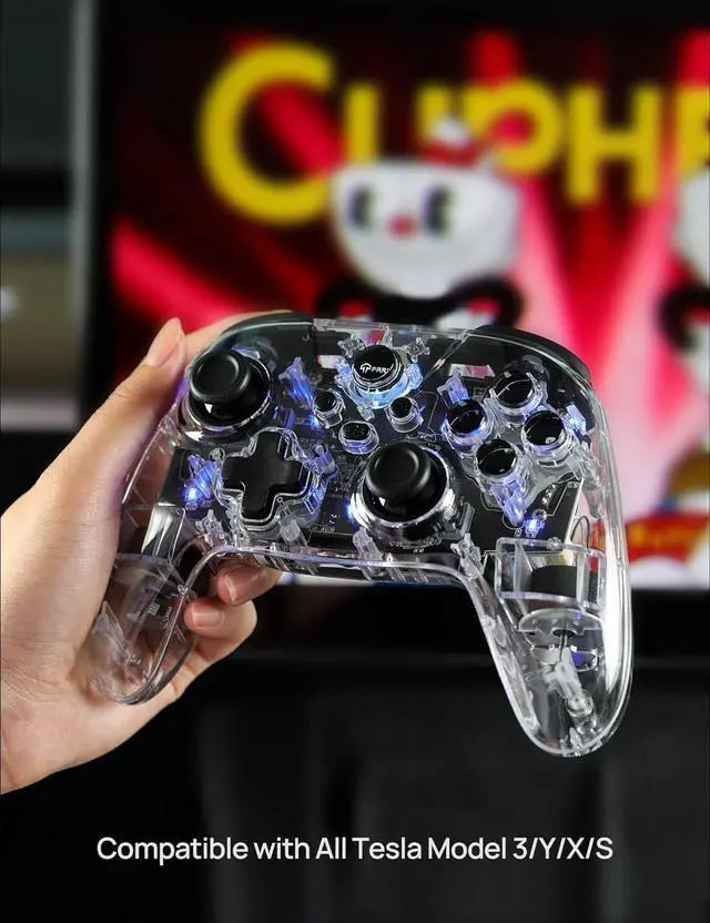 Alt view image 2 of 7 - TPARTS Wireless Game Controller for Tesla Model 3/Y/S/X, Multi-Device Crystal Clear Controller with 7-Colors LED Mode Special Programmed and Design For Tesla/Switch/STEAM Deck/PC(1 pc)