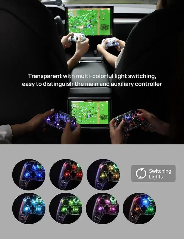 Alt view image 4 of 7 - TPARTS Wireless Game Controller for Tesla Model 3/Y/S/X, Multi-Device Crystal Clear Controller with 7-Colors LED Mode Special Programmed and Design For Tesla/Switch/STEAM Deck/PC(1 pc)