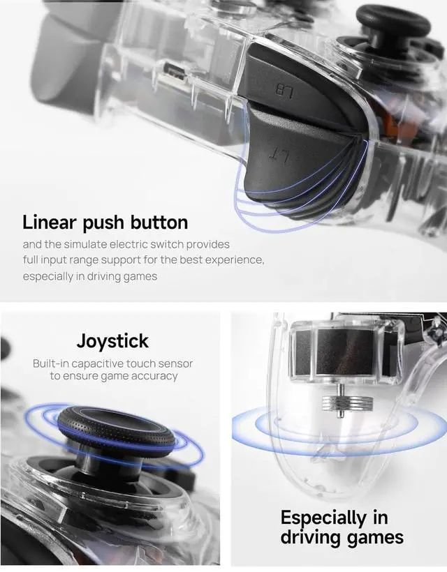 Alt view image 7 of 7 - TPARTS Wireless Game Controller for Tesla Model 3/Y/S/X, Multi-Device Crystal Clear Controller with 7-Colors LED Mode Special Programmed and Design For Tesla/Switch/STEAM Deck/PC(1 pc)