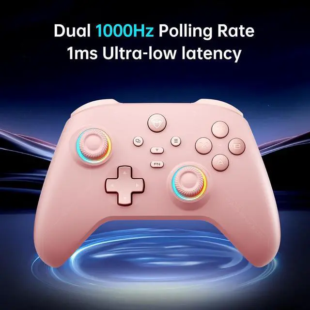 Alt view image 3 of 7 - G3V2 Bluetooth Controller for Pc/Switch/Ios/Android, Hall Effect Joysticks, RGB Lighting Gaming Controller,2 Programmable Buttons,1000mah Battery With Charging Station, Pink