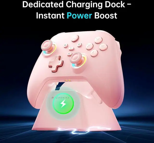 Alt view image 4 of 7 - G3V2 Bluetooth Controller for Pc/Switch/Ios/Android, Hall Effect Joysticks, RGB Lighting Gaming Controller,2 Programmable Buttons,1000mah Battery With Charging Station, Pink