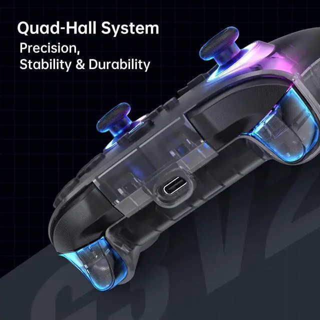 Alt view image 5 of 7 - G3V2 Bluetooth Controller for Pc/Switch/Ios/Android, Hall Effect Joysticks, RGB Lighting Gaming Controller,2 Programmable Buttons,1000mah Battery With Charging Station, Pink