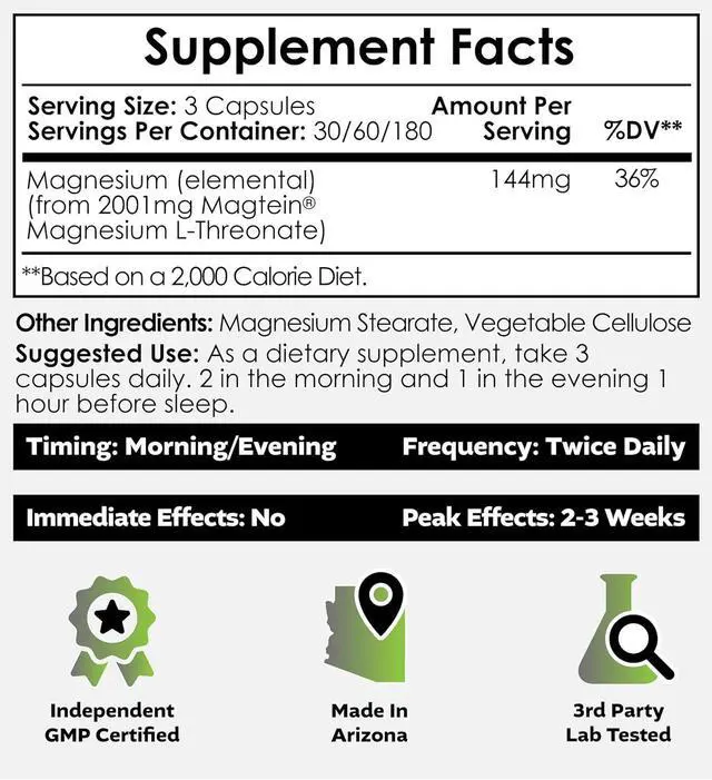 Alt view image 2 of 6 - Magtein Magnesium L-Threonate Capsules | 180 Count | Mineral Supplement | Natural | Supports Mitochondrial Function | Boosts Energy and Cognitive Function