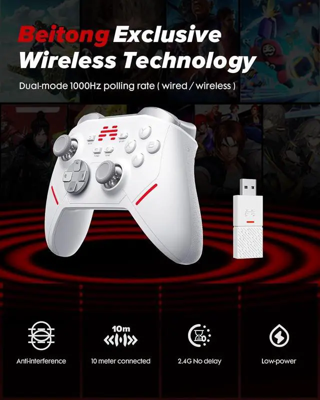 Alt view image 4 of 7 - KP20 Wireless Controller for PC, Switch/Switch 2, Android, TV, Steam Deck, TMR Joysticks & Hall Triggers, Bluetooth & 2.4g Gamepad with 1000Hz Polling Rate and Mechanical Buttons