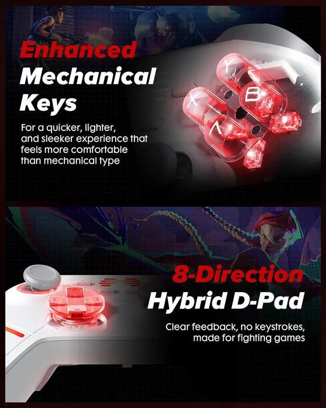 Alt view image 5 of 7 - KP20 Wireless Controller for PC, Switch/Switch 2, Android, TV, Steam Deck, TMR Joysticks & Hall Triggers, Bluetooth & 2.4g Gamepad with 1000Hz Polling Rate and Mechanical Buttons