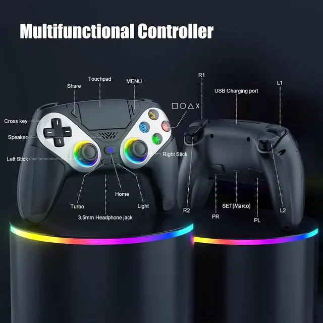 Alt view image 3 of 7 - LED Wireless Controller for PS5, Compatible with PS5 Pro/Slim/PC, Dual Vibration, Marco/Turbo Function, 3.5mm Audio Jack, 6-Axis Motion Contro Gamepad with Speaker