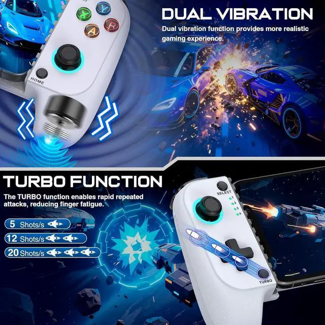 Alt view image 6 of 7 - for iPhone Game Controller Compatible with iPhone 16/15 & Android, Mobile Gaming Controller with Hall Joysticks,Phone Case Support,Wireless Phone Controller for Xbox Game Pass,Steam Link & More, White