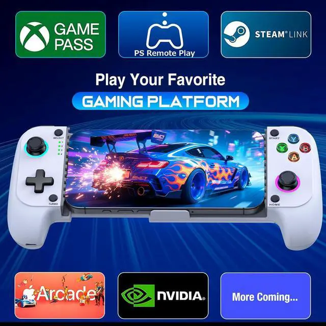 Alt view image 2 of 7 - for iPhone Game Controller Compatible with iPhone 16/15 & Android, Mobile Gaming Controller with Hall Joysticks,Phone Case Support,Wireless Phone Controller for Xbox Game Pass,Steam Link & More, White